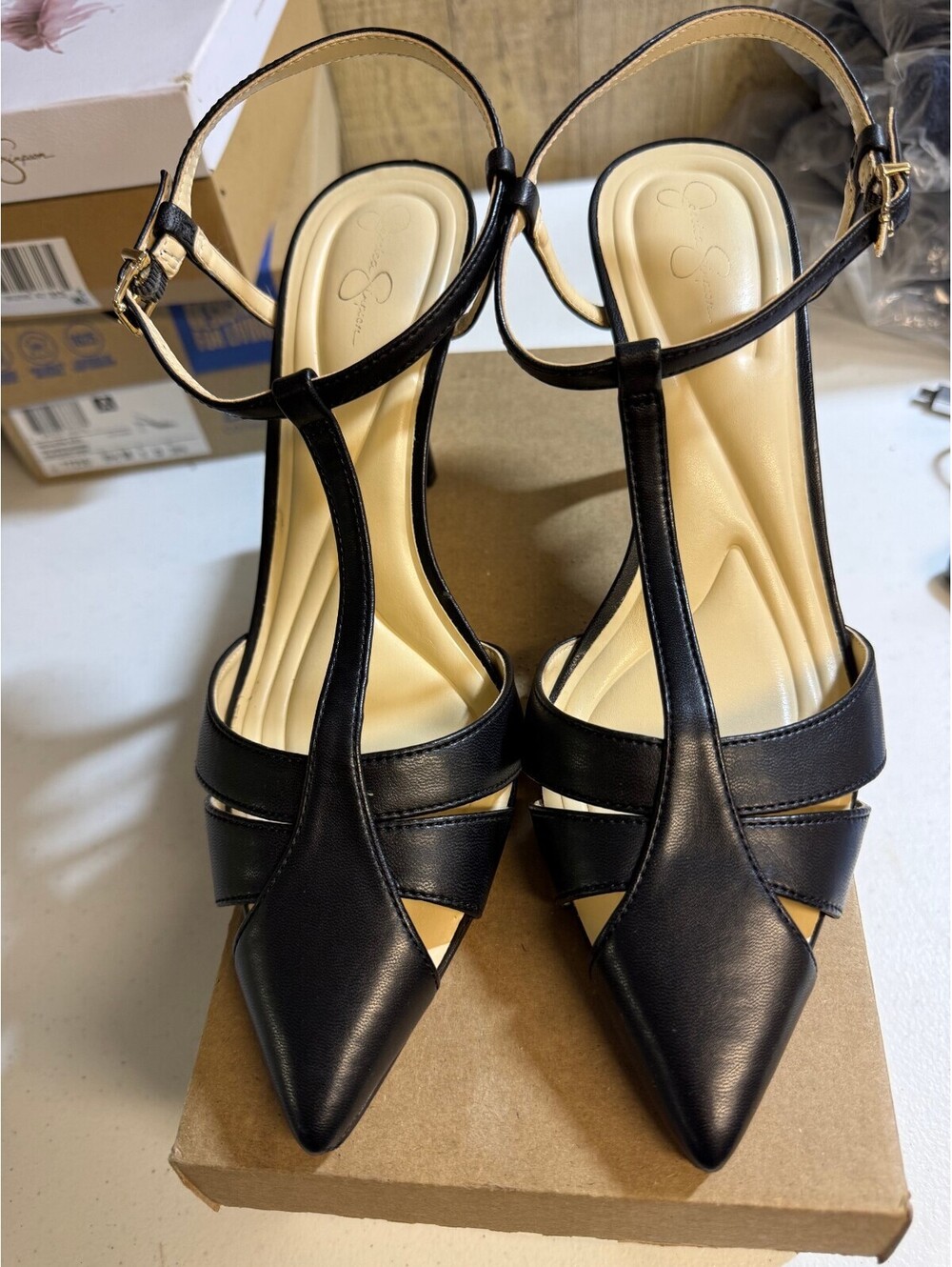 Jessica Simpson Marlowe Black T-Strap Heels Size 10